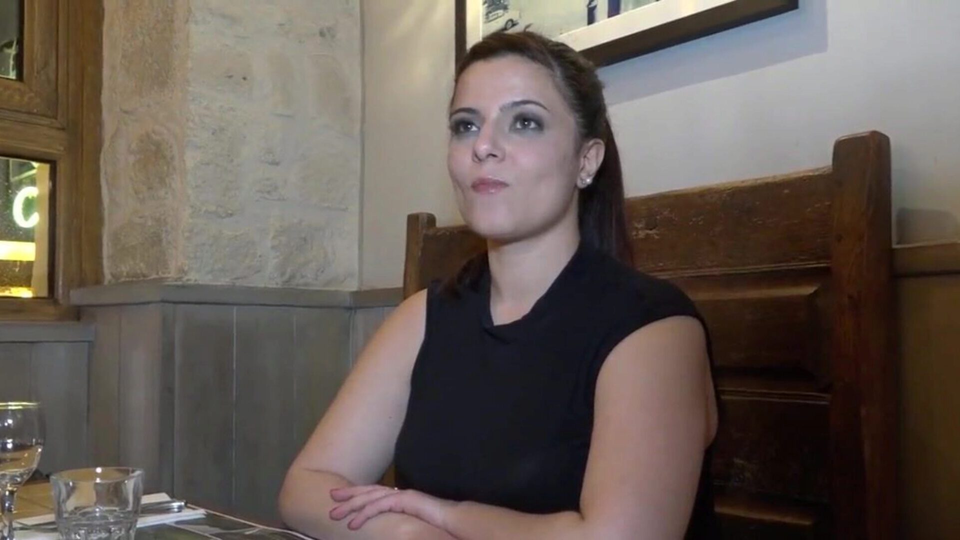 French dark brown doxy in stockings enjoys a african and a milky dong French Slut Brunette Stockings Enjoys a Black and White Cock