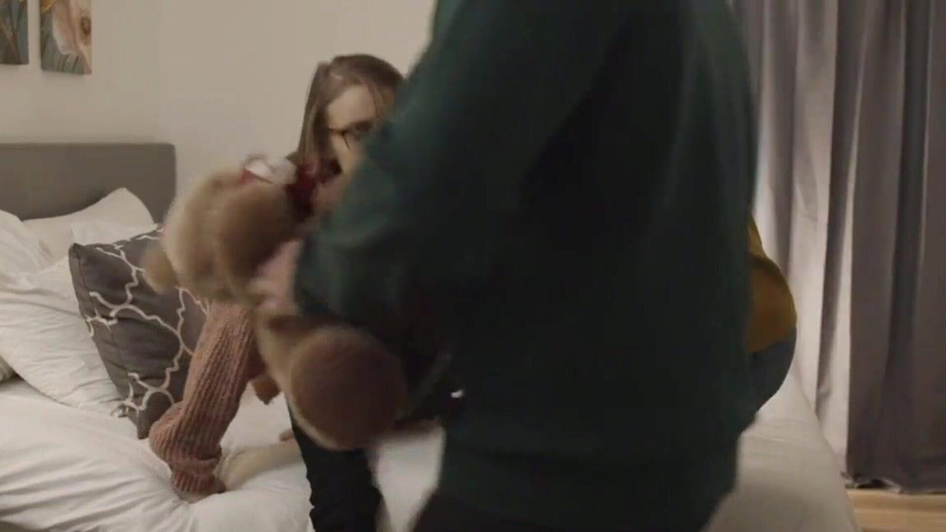 Stepdad cums on mom and stepdaugher butt